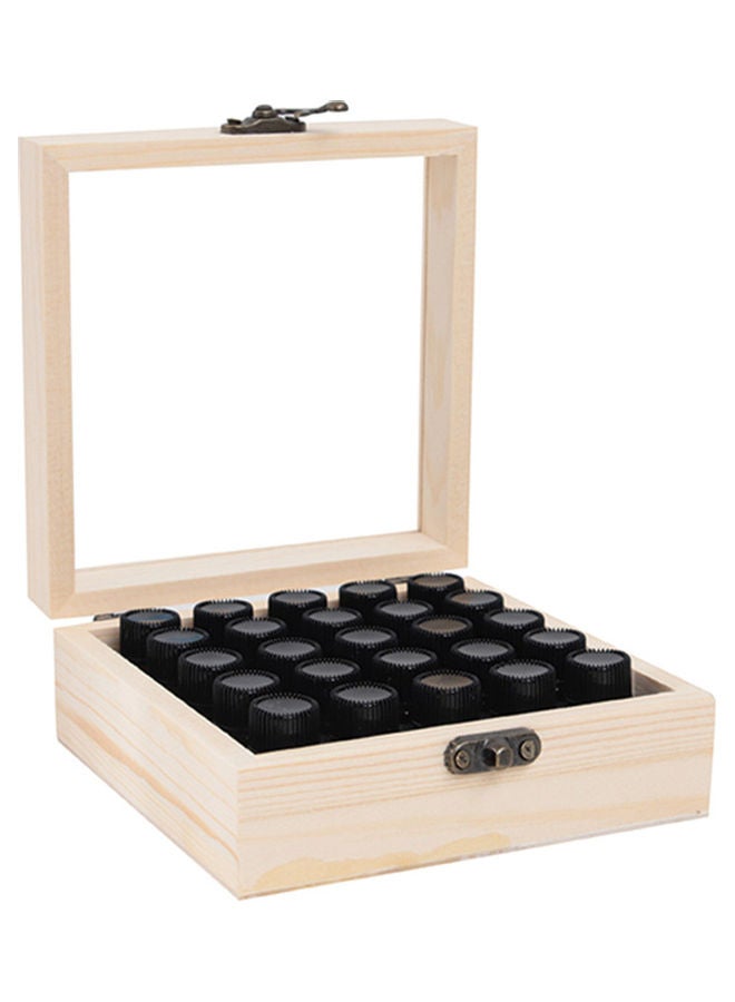 25 Slots Wooden Essential Oil Box Organizer Beige 12x5x12cm  - Image 1