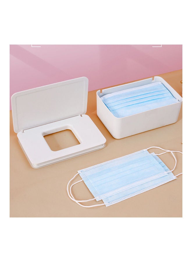 Disposable Mask Storage Box With Dust-Proof Flip Cover Box Wet Tissue Case With Lid Portable For Home And Outdoor White & Grey 18.8*7.3*12.5cm  - Image 2