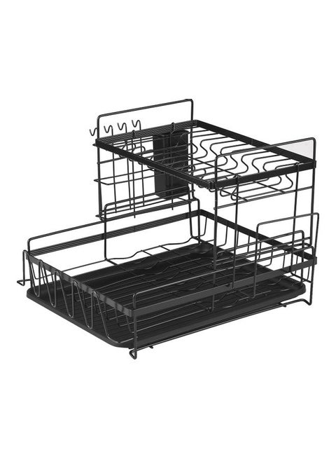 Multifunctional Carbon Steel Rack Storage For Kitchen Dishes In Larger Capacity Sink Drying Shelf Bowl Holder With Tool Holder Storage Box And Chopsticks Holder Black 38x19x32cm