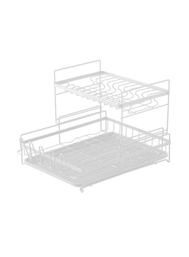 رف تخزين متعدد الوظائف من الفولاذ الكربوني لأطباق المطبخ في حوض بسعة أكبر مع رف تجفيف وحامل وعاء وحامل أدوات وصندوق تخزين وحامل أعواد تناول الطعام أبيض 45*25*36سم - Image 1