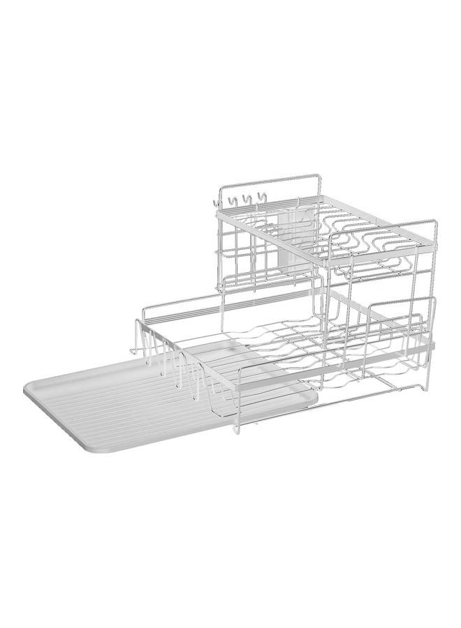 رف تخزين متعدد الوظائف من الفولاذ الكربوني لأطباق المطبخ في حوض بسعة أكبر مع رف تجفيف وحامل وعاء وحامل أدوات وصندوق تخزين وحامل أعواد تناول الطعام أبيض 45*25*36سم - Image 3