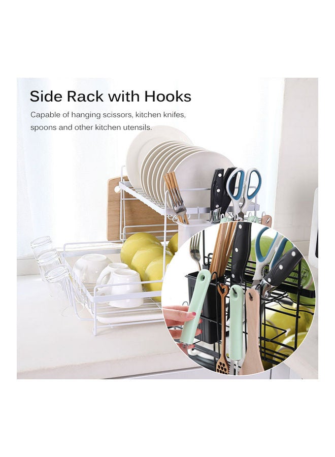 رف تخزين متعدد الوظائف من الفولاذ الكربوني لأطباق المطبخ في حوض بسعة أكبر مع رف تجفيف وحامل وعاء وحامل أدوات وصندوق تخزين وحامل أعواد تناول الطعام أبيض 45*25*36سم - Image 4