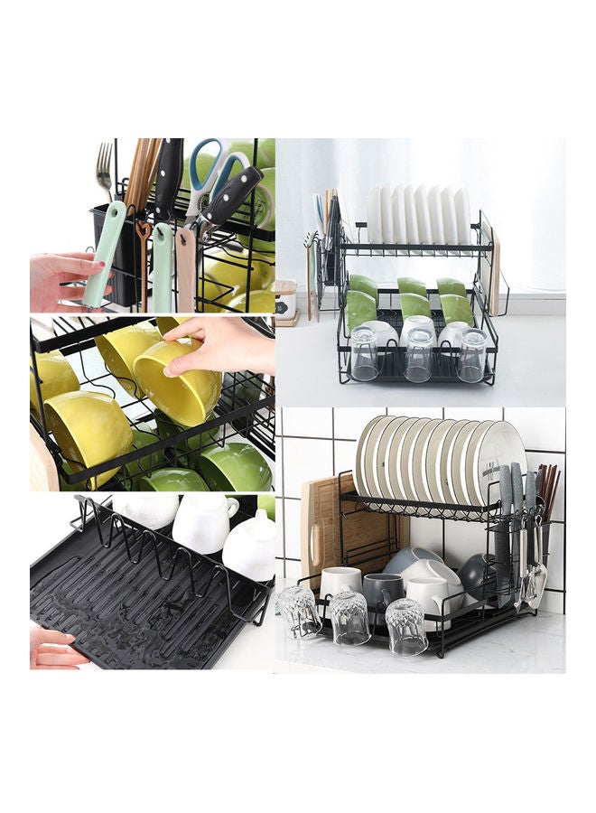 رف تخزين متعدد الوظائف من الفولاذ الكربوني لأطباق المطبخ في حوض بسعة أكبر مع رف تجفيف وحامل وعاء وحامل أدوات وصندوق تخزين وحامل أعواد تناول الطعام أبيض 45*25*36سم - Image 5