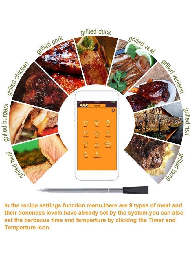 ميزان حرارة ذكي للشواء بالفرن، لاسلكي ويعمل بخاصية البلوتوث، قم بإضافته لملحقات المطبخ الرقمية متعدد الألوان 17.5*3*3.2سم - Image 2