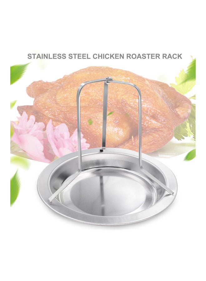 Generic Stainless Steel Vertical Rack Chicken Roaster With Stand Holder And Drip Pan For Oven Silver 19.5*2.5*19.5cm  - Image 5