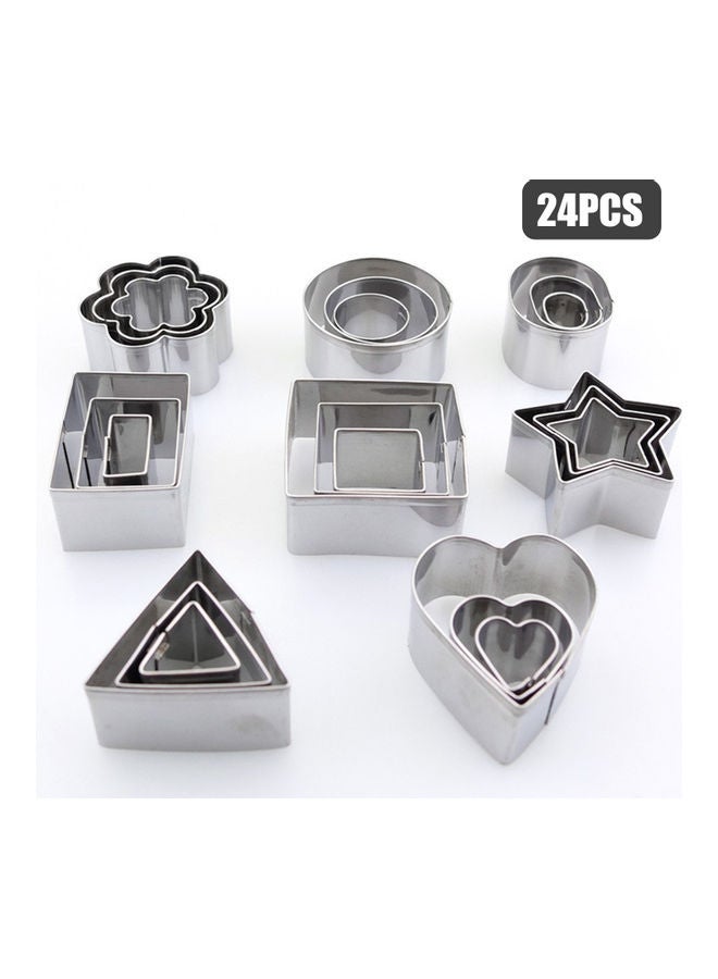 24Pcs Of Stainless Steel Cookie Cutters Set With Box, Polygon Shaped Biscuit Bread Fondant Cutters As A Cake Cutting Tool Silver 12*2.5*12cm - Image 1