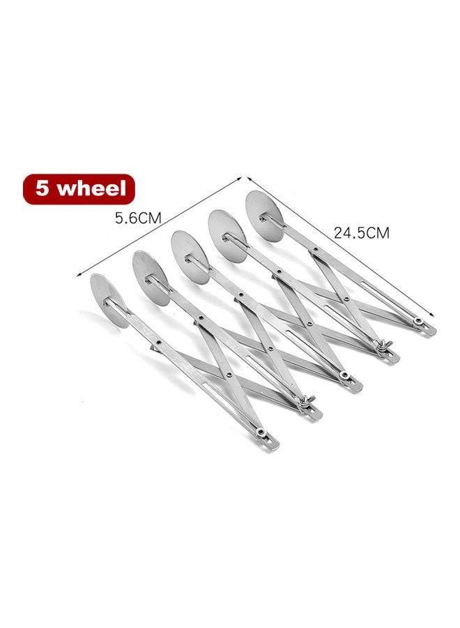 5 Wheel Stainless Steel Pizza Knife Wheel Cutter With Adjustable Dough Divider For Pastry Pizza Pasta Cakes Cookies Kitchen Baking Tool Silver 25*6*6.5cm  - Image 3