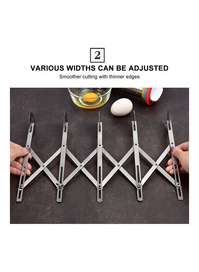 5 Wheel Stainless Steel Pizza Knife Wheel Cutter With Adjustable Dough Divider For Pastry Pizza Pasta Cakes Cookies Kitchen Baking Tool Silver 25*6*6.5cm  - Image 4
