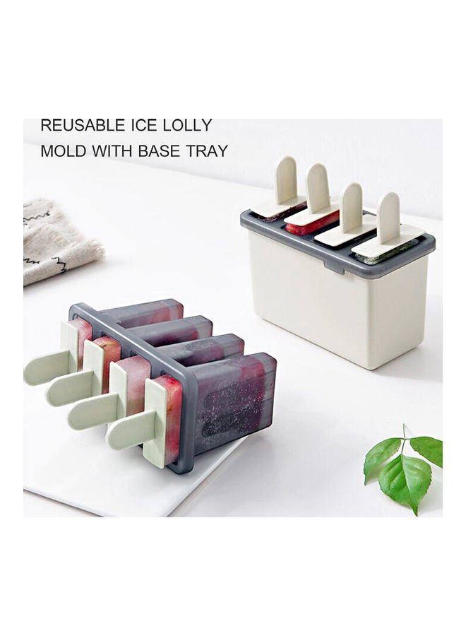 Generic - Ice Lolly Mold 4 Ice Mold Reusable Ice Pop Maker Holder Ice Cream DIY PP Mold With Base Tray Sticks Beige 13.6*7*11.8cm - Image 1