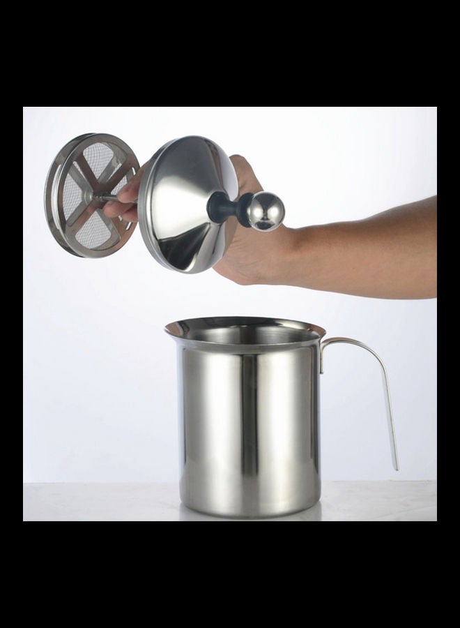 Generic - Frother Handheld Double Mesh Milk Foam Maker Cappuccino Coffee Foam Pitcher Milk Frother With Handle Lid Stainless Steel 400mL/14.1oz Capacity Silver 18*9.5*13cm - Image 1