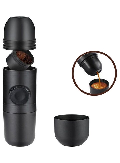 70mL Manual Coffee Machine Mini Portable Ground Coffee Espresso Machine Hand Operated Coffee Maker For Camping Hiking 0.07 L MH1092 Black