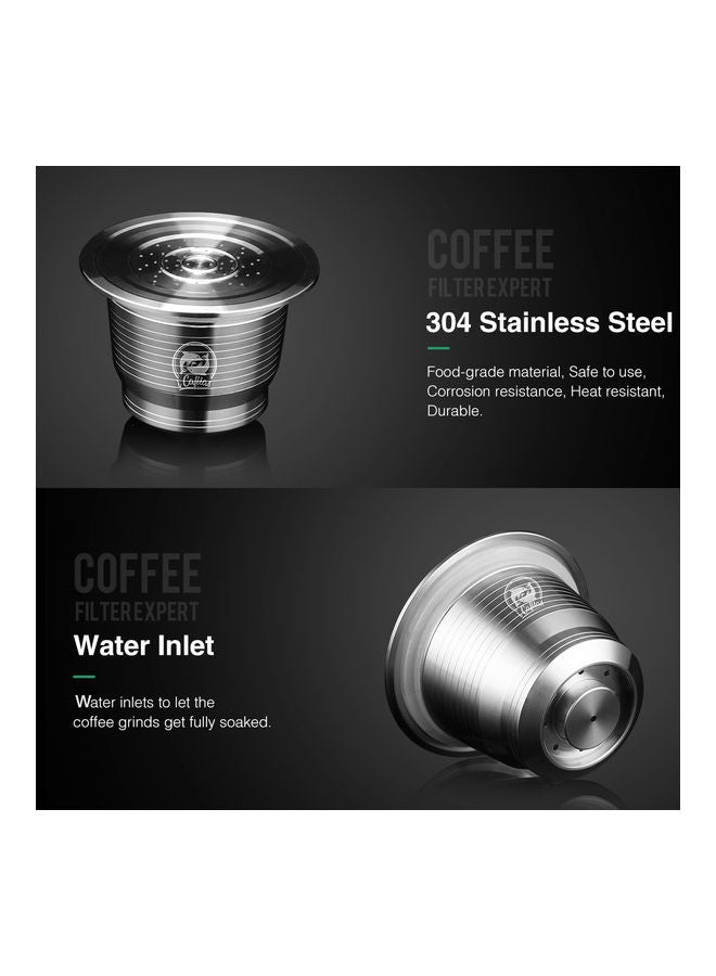 Compatible With Nespresso Stainless Steel Reusable Refillable Coffee Capsule Cup Filter with Brush Spoon Powder Press Ring Silver 11*5.5*5.5cm - Image 3