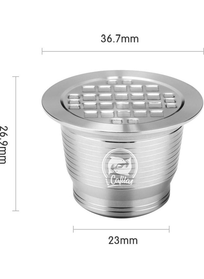 Compatible With Nespresso Stainless Steel Reusable Refillable Coffee Capsule Cup Filter With Brush Spoon Powder Press Ring Silver 11*5.5*5.5cm - Image 2