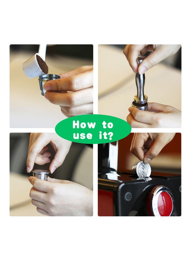 Compatible With Nespresso Stainless Steel Reusable Refillable Coffee Capsule Cup Filter With Brush Spoon Powder Press Ring Silver 11*5.5*5.5cm - Image 4