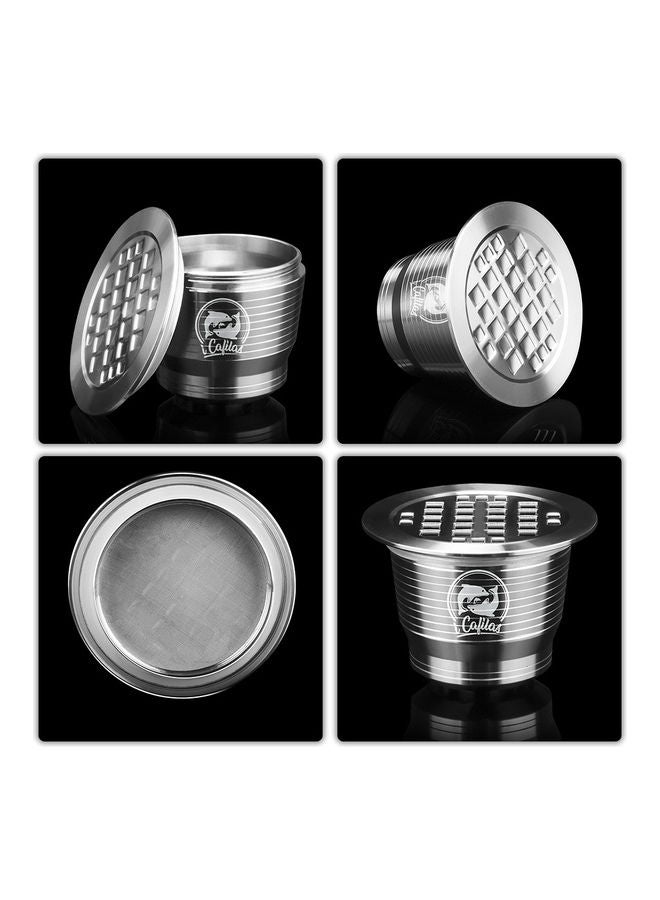 Compatible With Nespresso Stainless Steel Reusable Refillable Coffee Capsule Cup Filter With Brush Spoon Powder Press Ring Silver 11*5.5*5.5cm - Image 5