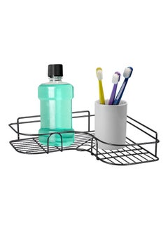 Iron Corner Shelf With Sticker Shower Caddy Shelf Bathroom Organizer Wall Mounted Floating Shelf For Bathroom Kitchen Home Decor Black 27*6*26cm