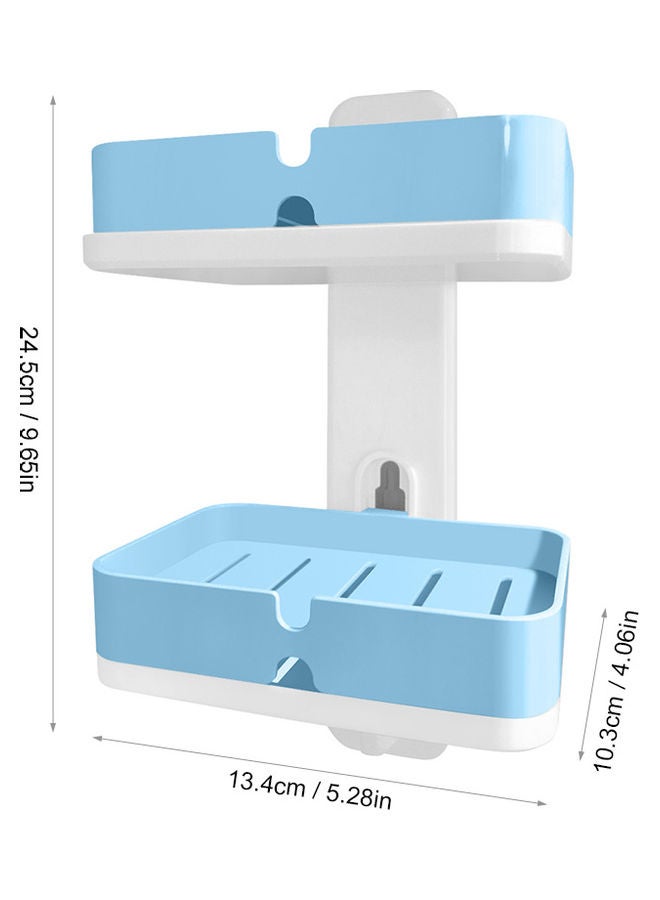 2 Tiers Wall Mounted Soap Dish with Drain Board and Hook Blue 27.7x5.5x13cm  - Image 2