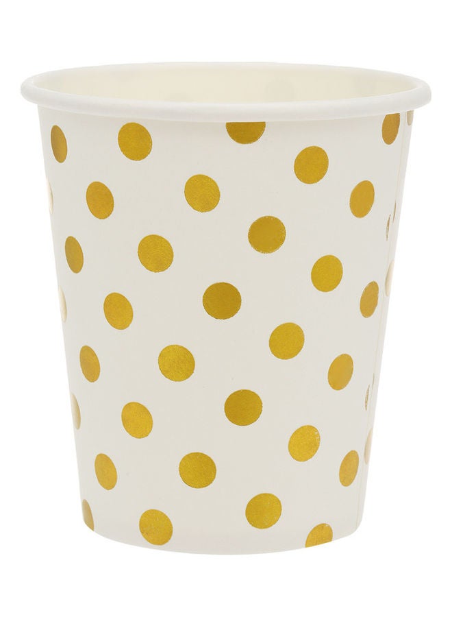Set of 90 Piece Disposable Drinkware and Dishware with Golden Polka Dot Round Plates Beverage Cups Dinner Plates Dessert Plate White & Gold 25x10x25cm