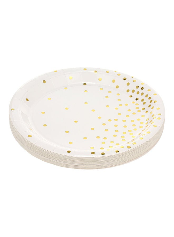 Set of 90 Piece Disposable Drinkware and Dishware with Golden Polka Dot Round Plates Beverage Cups Dinner Plates Dessert Plate White & Gold 25x10x25cm