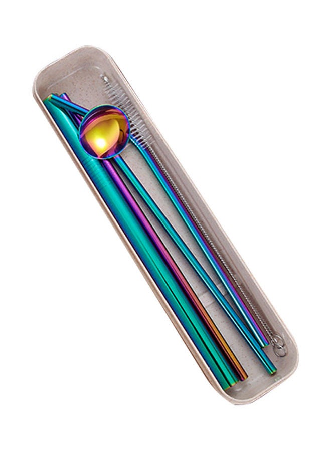 Generic 304 Stainless Steel Eco Friendly Drinking Straw Reusable Cleaner Brush Kit Multicolor 25x3x6cm 
