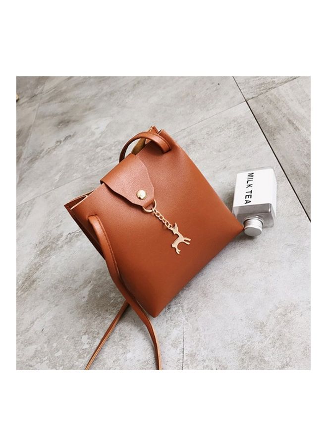 Solid Pattern Shoulder Bag Light Brown - Image 2