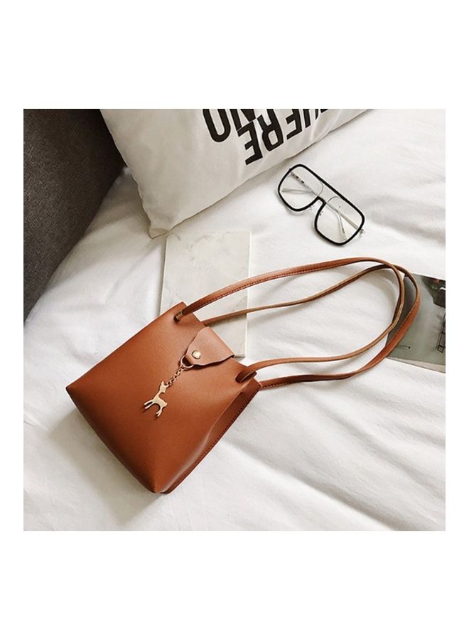 Solid Pattern Shoulder Bag Light Brown - Image 4