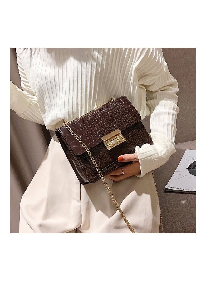 Generic - Chain Rivet Square Shoulder Bag Brown - Image 1