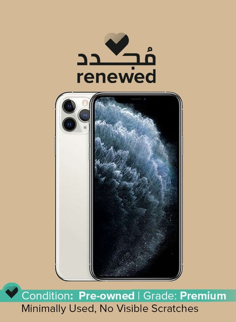مُجدد - هاتف آيفون 11 برو ماكس مع تطبيق فيس تايم بذاكرة داخلية سعة 256 جيجابايت ويدعم تقنية 4G LTE بلون فضي - مواصفات السعودية
