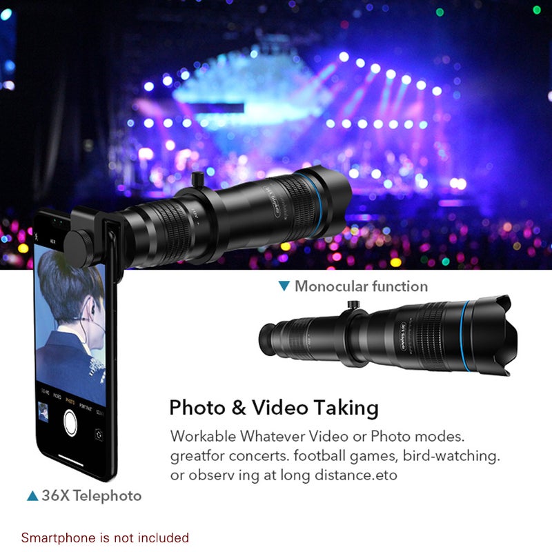 ANDOER APL-JS36XJJ04 HD 36X Metal Single-tube Telescope Telephoto Lens Black  - Image 2