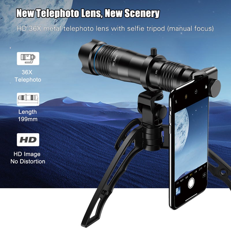 ANDOER APL-JS36XJJ04 HD 36X Metal Single-tube Telescope Telephoto Lens Black  - Image 3