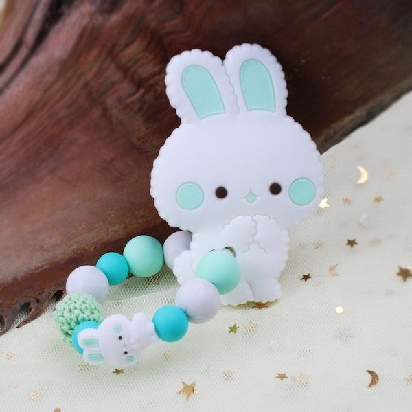 1-Piece Safe Rabbit Silicone Baby Teether Ring Nursing Bracelet  - Image 2