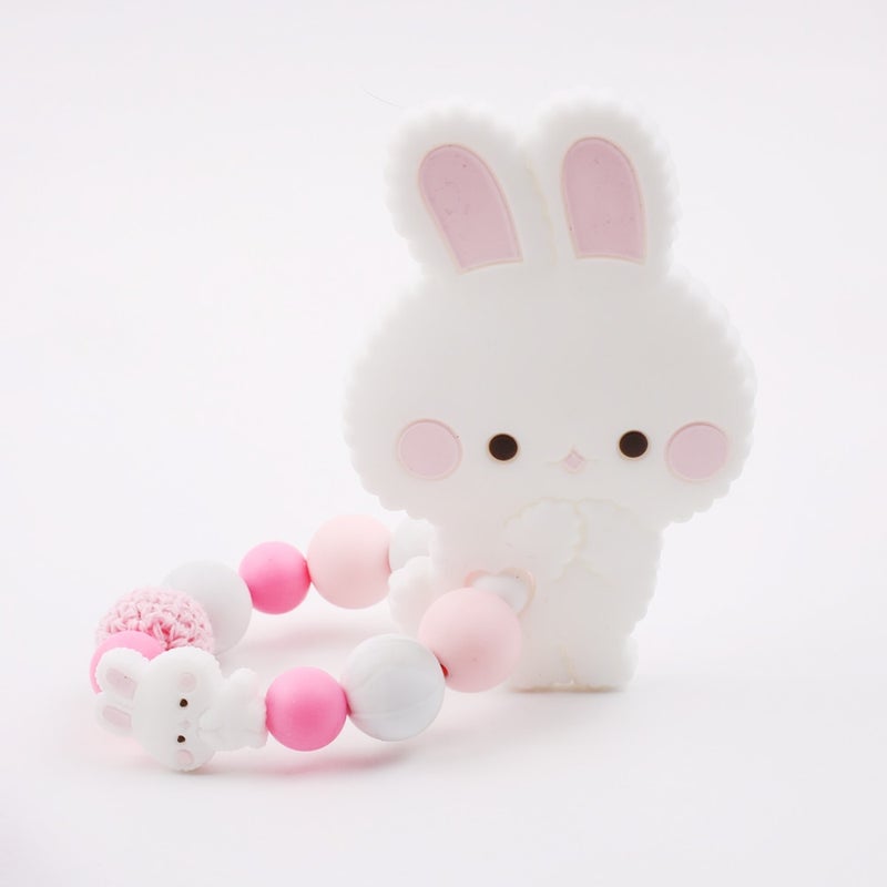 1-Piece Safe Rabbit Silicone Baby Teether Ring Nursing Bracelet  - Image 1