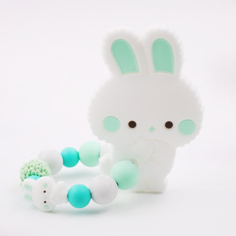 1-Piece Safe Rabbit Silicone Baby Teether Ring Nursing Bracelet  - Image 1