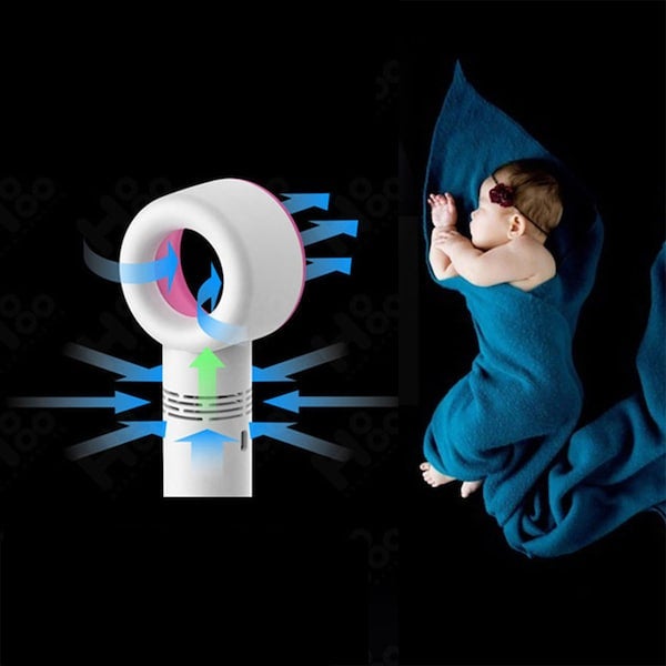 مروحة صغيرة آمنة قابلة لإعادة الشحن بمنفذ USB بدون شفرات - Image 3