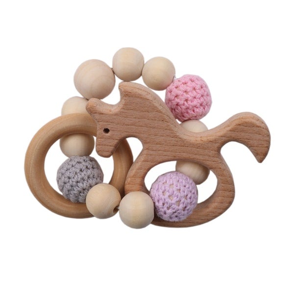 1-Piece Safe Beech Wooden Teething Bracelet Unicorn Animal Chew Toy  - Image 3