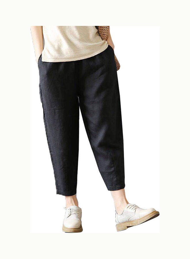Casual High Waist Capri Pants Harem Trousers Black  - Image 1