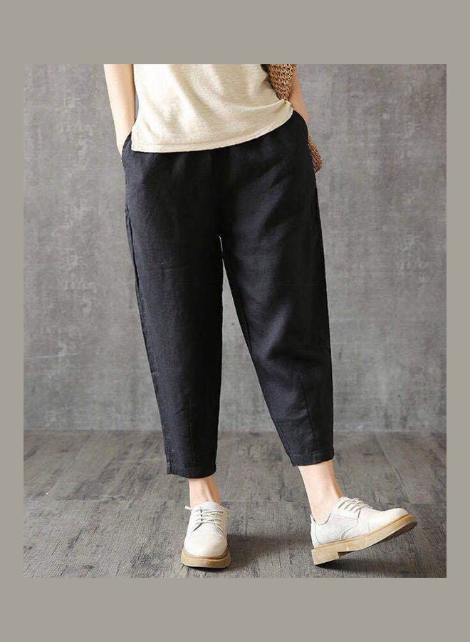 Casual High Waist Capri Pants Harem Trousers Black  - Image 2