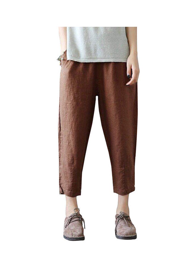 Casual High Waist Capri Pants Harem Trousers Coffee  - Image 1