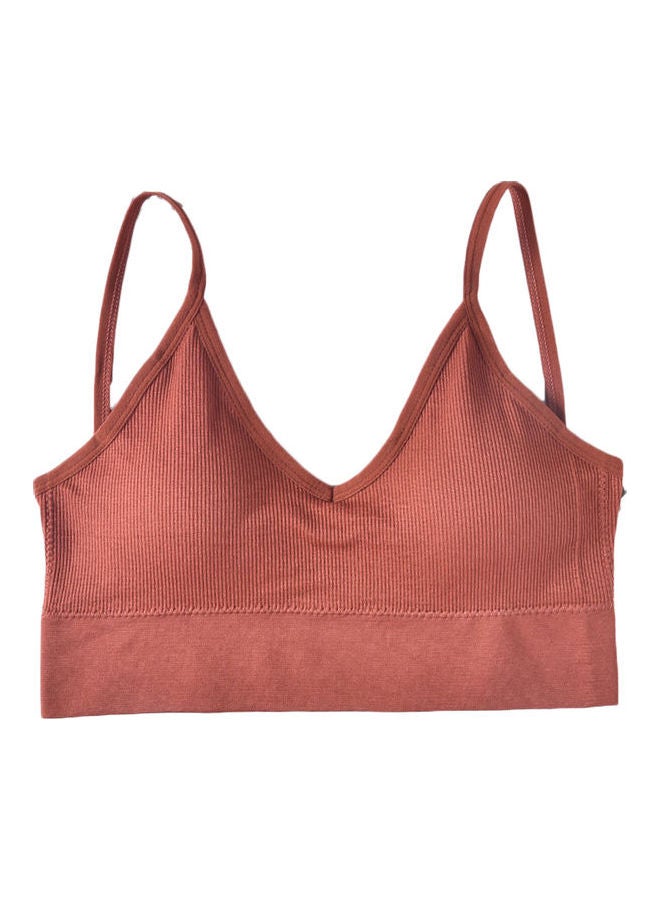 Elastic Yoga Padded Push Up Sport Bra Strappy Underwear Caramel - Image 1