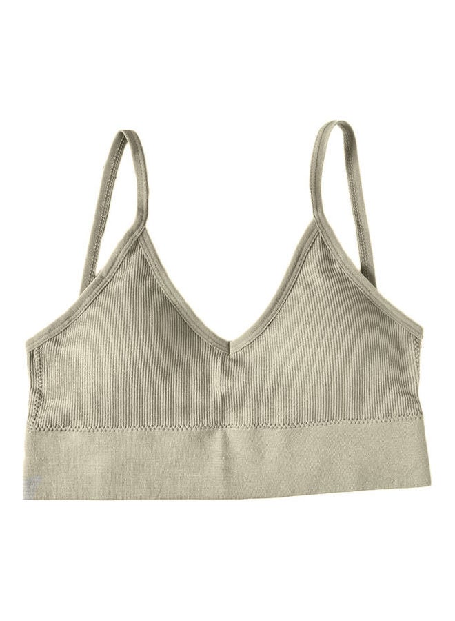 Elastic Yoga Padded Push Up Sport Bra Strappy Underwear Khaki - Image 1