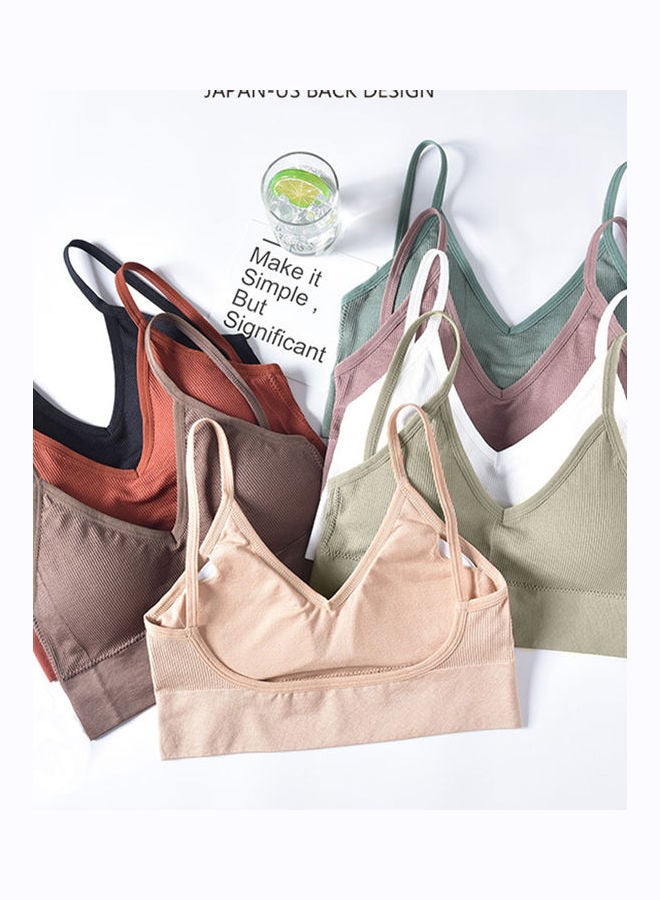 Elastic Yoga Padded Push Up Sport Bra Strappy Underwear Khaki - Image 2