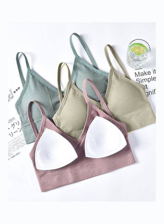 Elastic Yoga Padded Push Up Sport Bra Strappy Underwear Khaki - Image 3