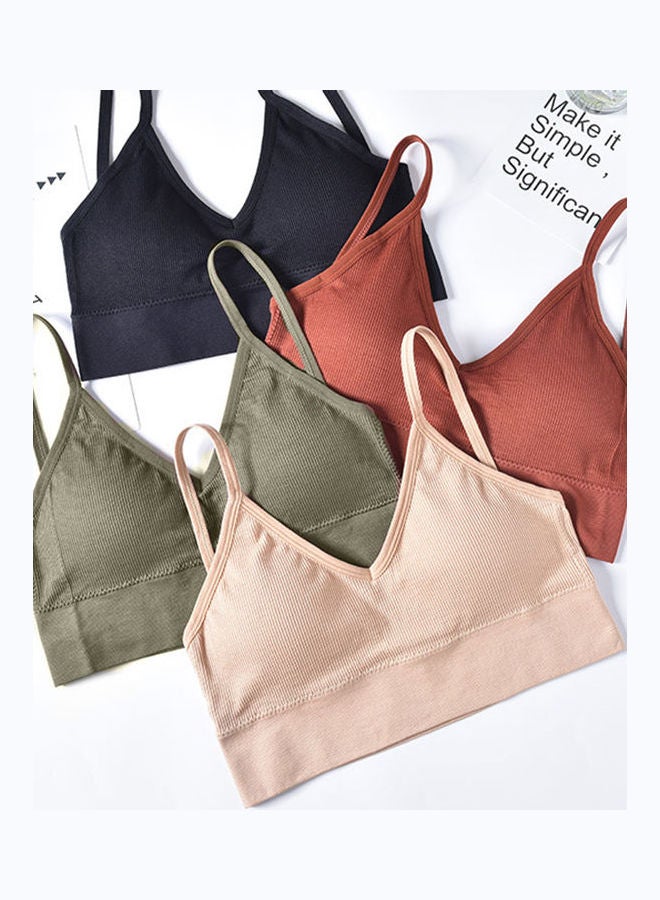 Elastic Yoga Padded Push Up Sport Bra Strappy Underwear Khaki - Image 4