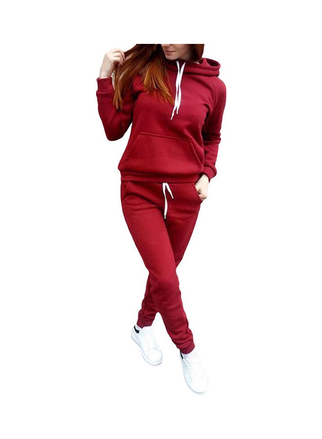 2-Piece Sports Tracksuit Long Sleeve Hoodies Sweatpants Set Red  - Image 1