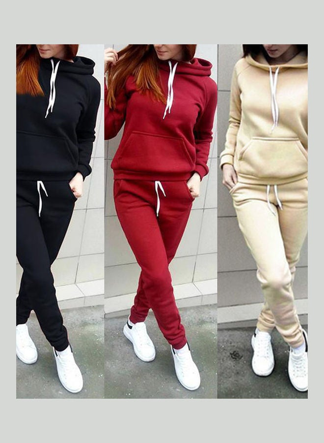 2-Piece Sports Tracksuit Long Sleeve Hoodies Sweatpants Set Red  - Image 2