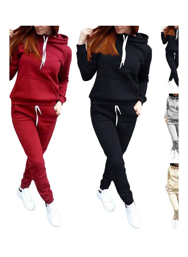2-Piece Sports Tracksuit Long Sleeve Hoodies Sweatpants Set Red  - Image 3