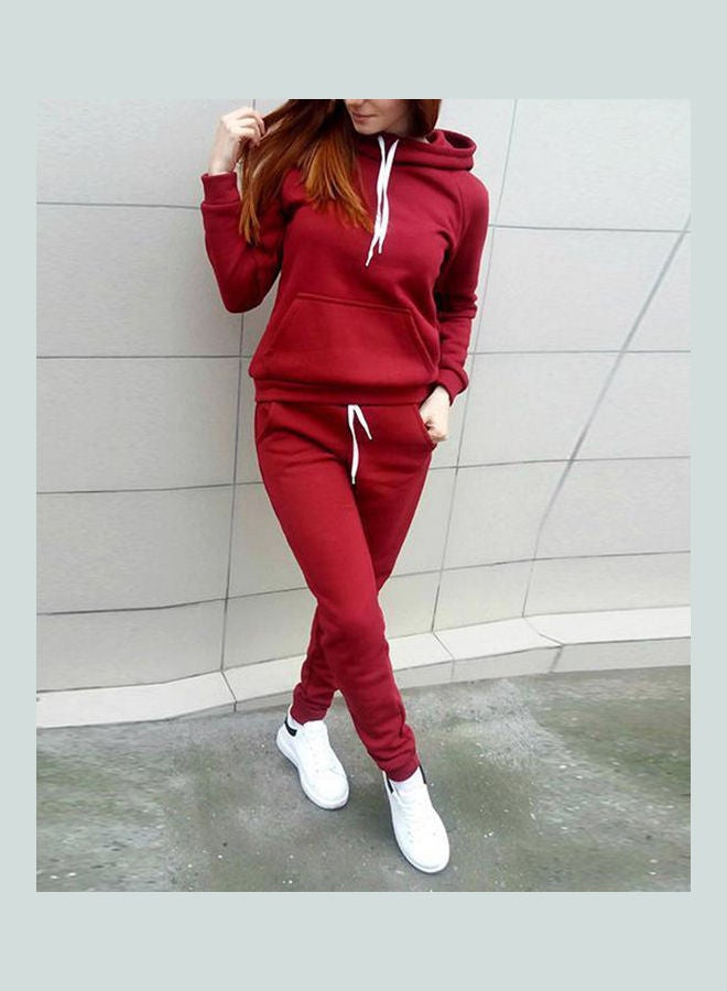 2-Piece Sports Tracksuit Long Sleeve Hoodies Sweatpants Set Red  - Image 4
