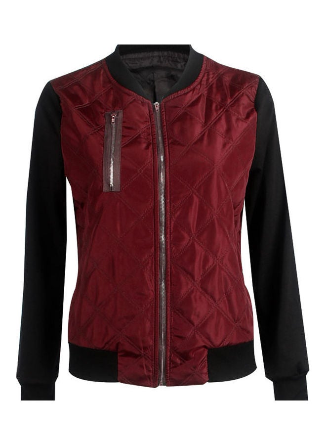 Zip up Long Sleeve Slim Short Baseball Jacket Coat Red  - Image 1