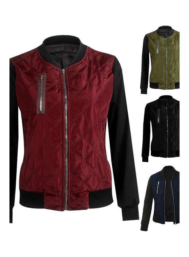 Zip up Long Sleeve Slim Short Baseball Jacket Coat Red  - Image 2