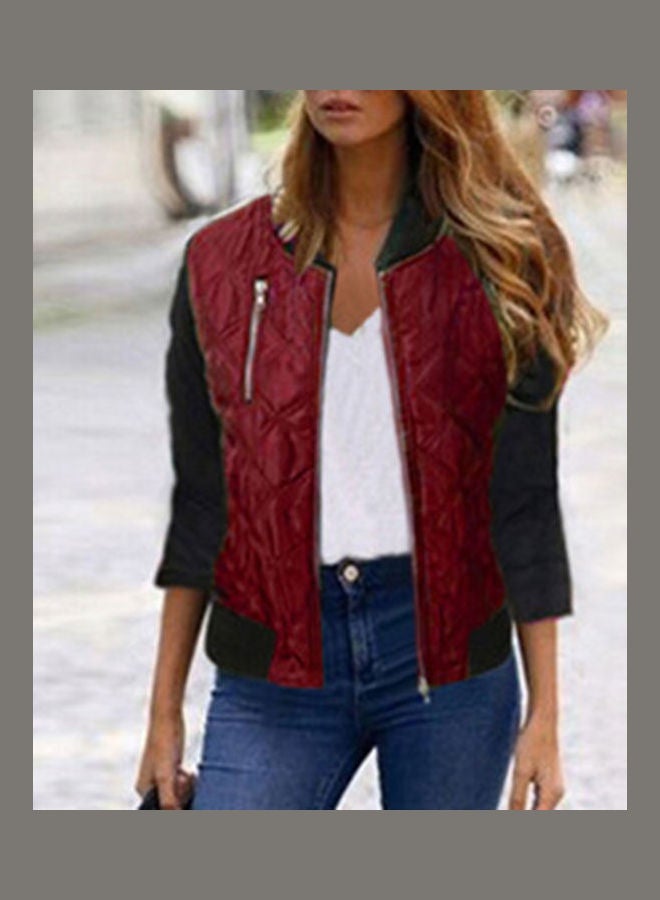 Zip up Long Sleeve Slim Short Baseball Jacket Coat Red  - Image 3